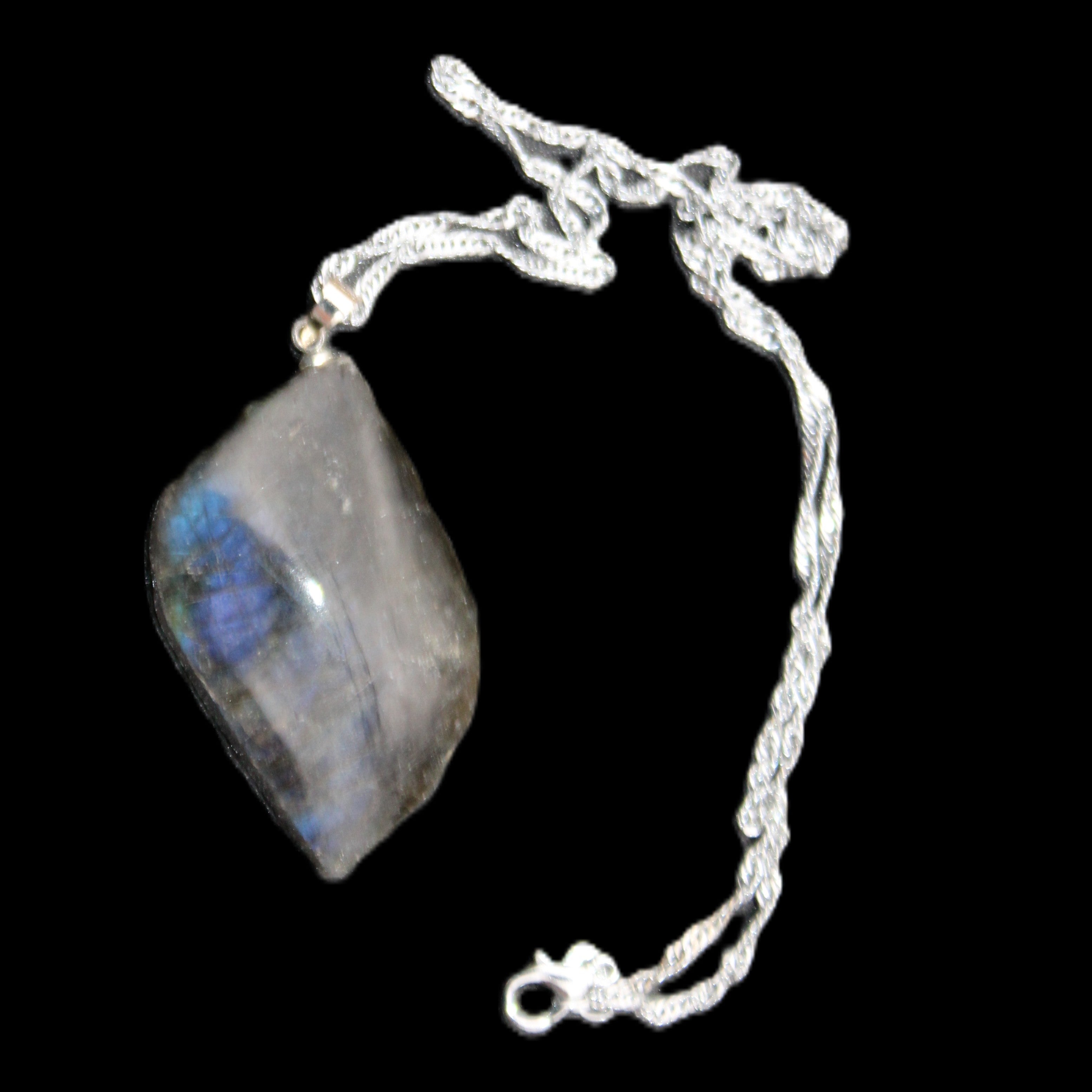 Labradorite leaf pendant and necklace 16g in sunlight - Rocks and Things Store