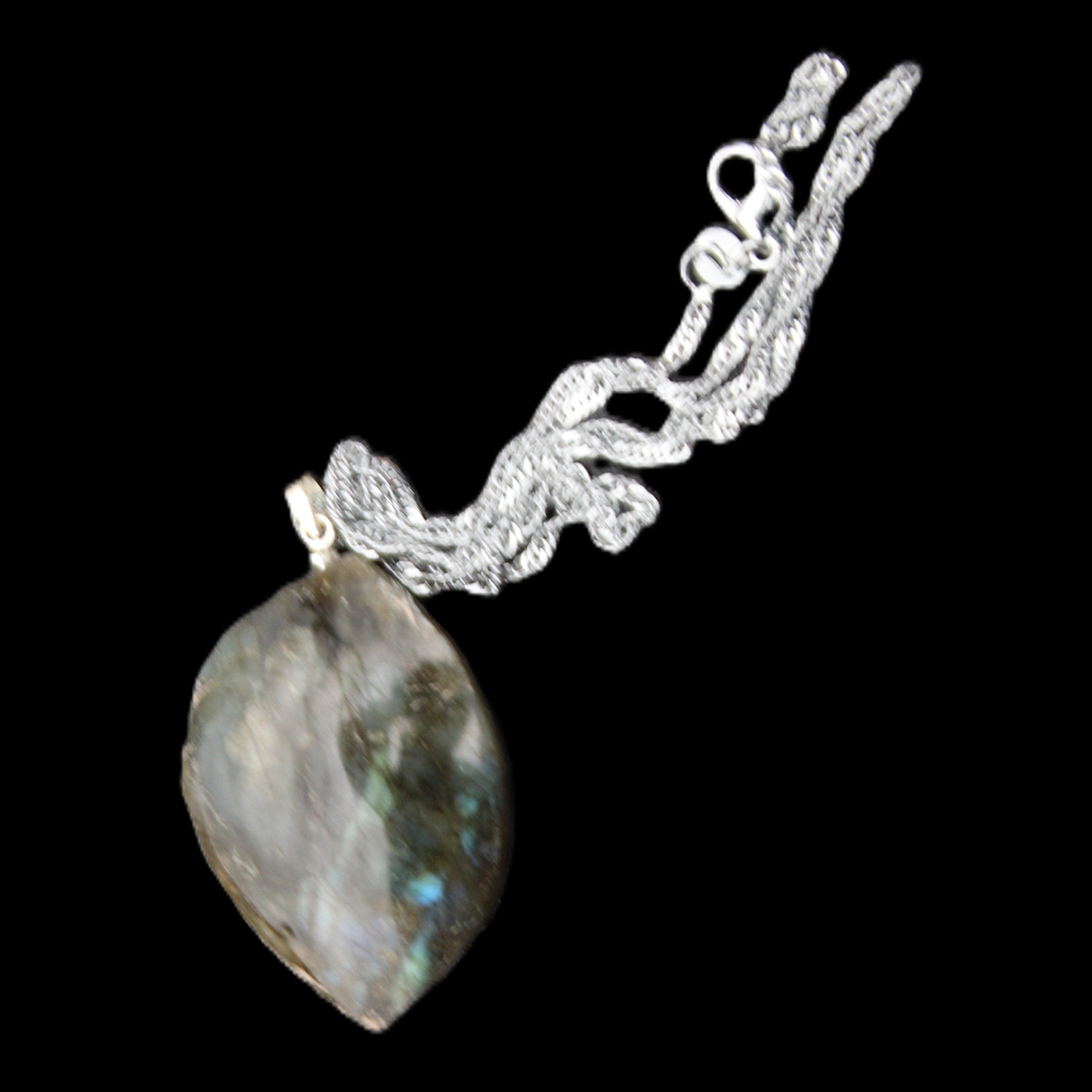 Labradorite leaf pendant and necklace 16g in sunlight - Rocks and Things Store