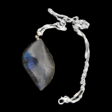 Labradorite leaf pendant and necklace 16g in sunlight - Rocks and Things Store
