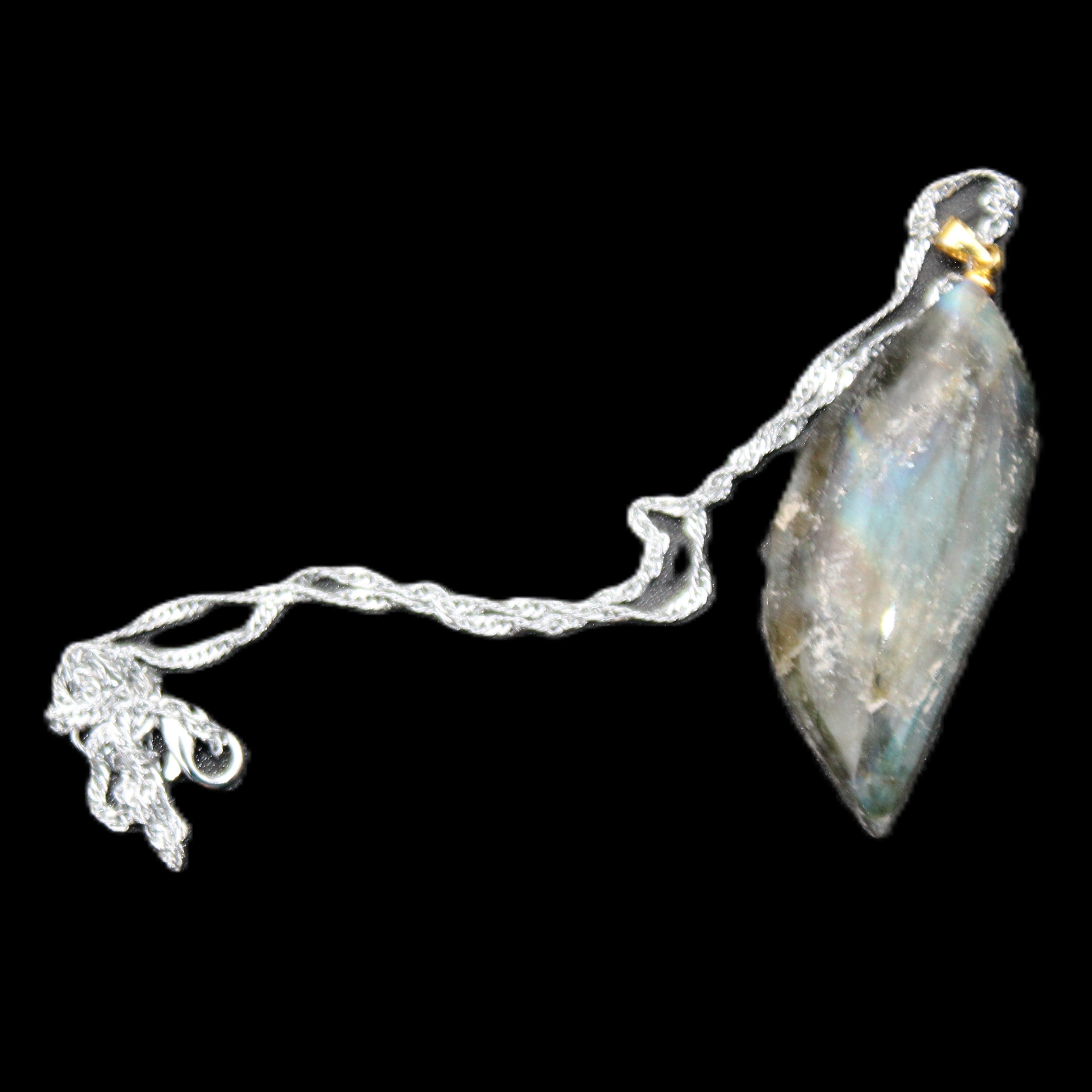 Labradorite leaf pendant and necklace 16g in sunlight - Rocks and Things Store