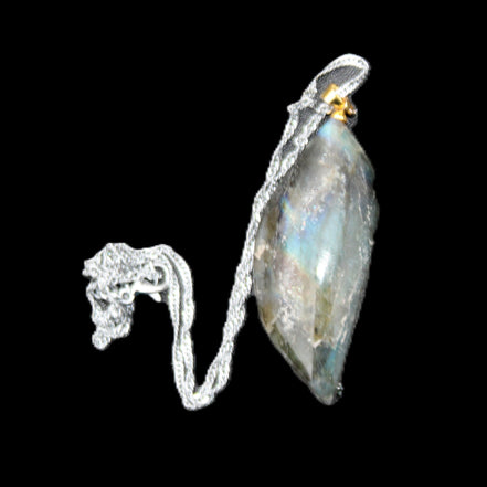 Labradorite leaf pendant and necklace 16g in sunlight - Rocks and Things Store