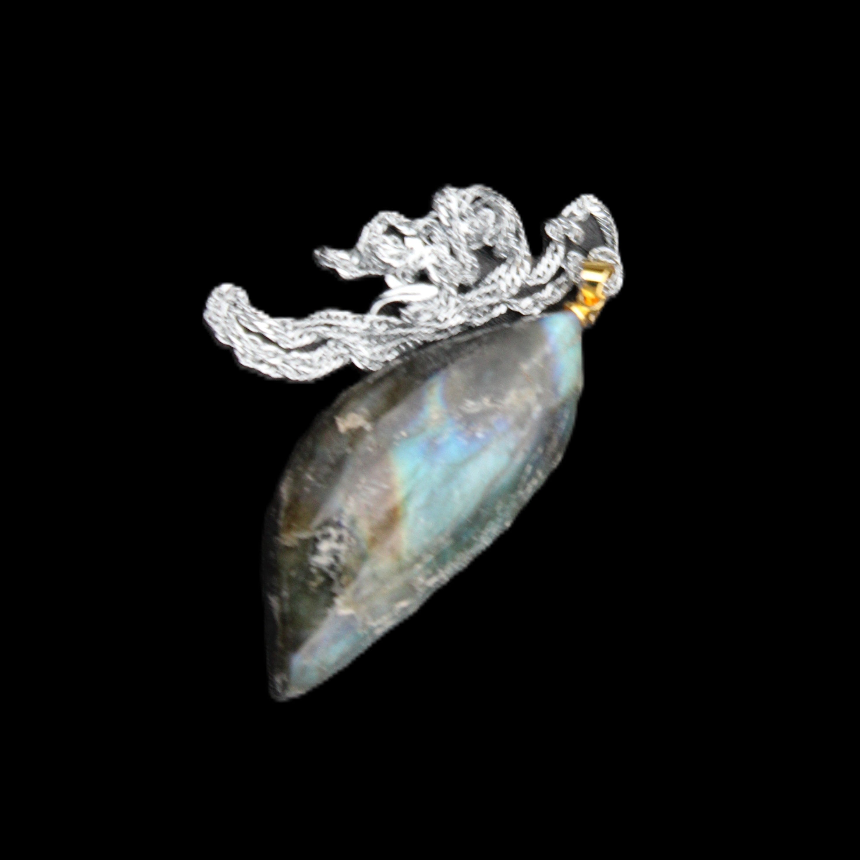 Labradorite leaf pendant and necklace 16g in sunlight - Rocks and Things Store