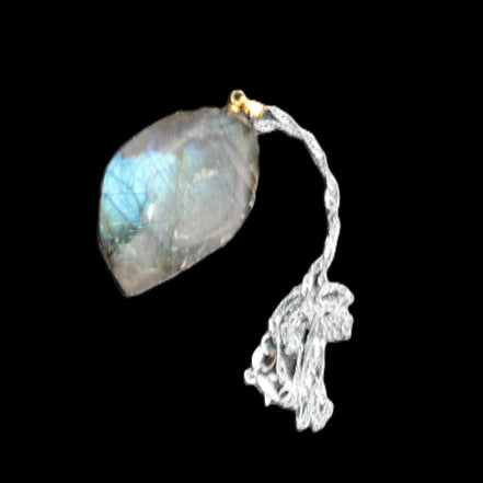 Labradorite leaf pendant and necklace 16g in sunlight - Rocks and Things Store