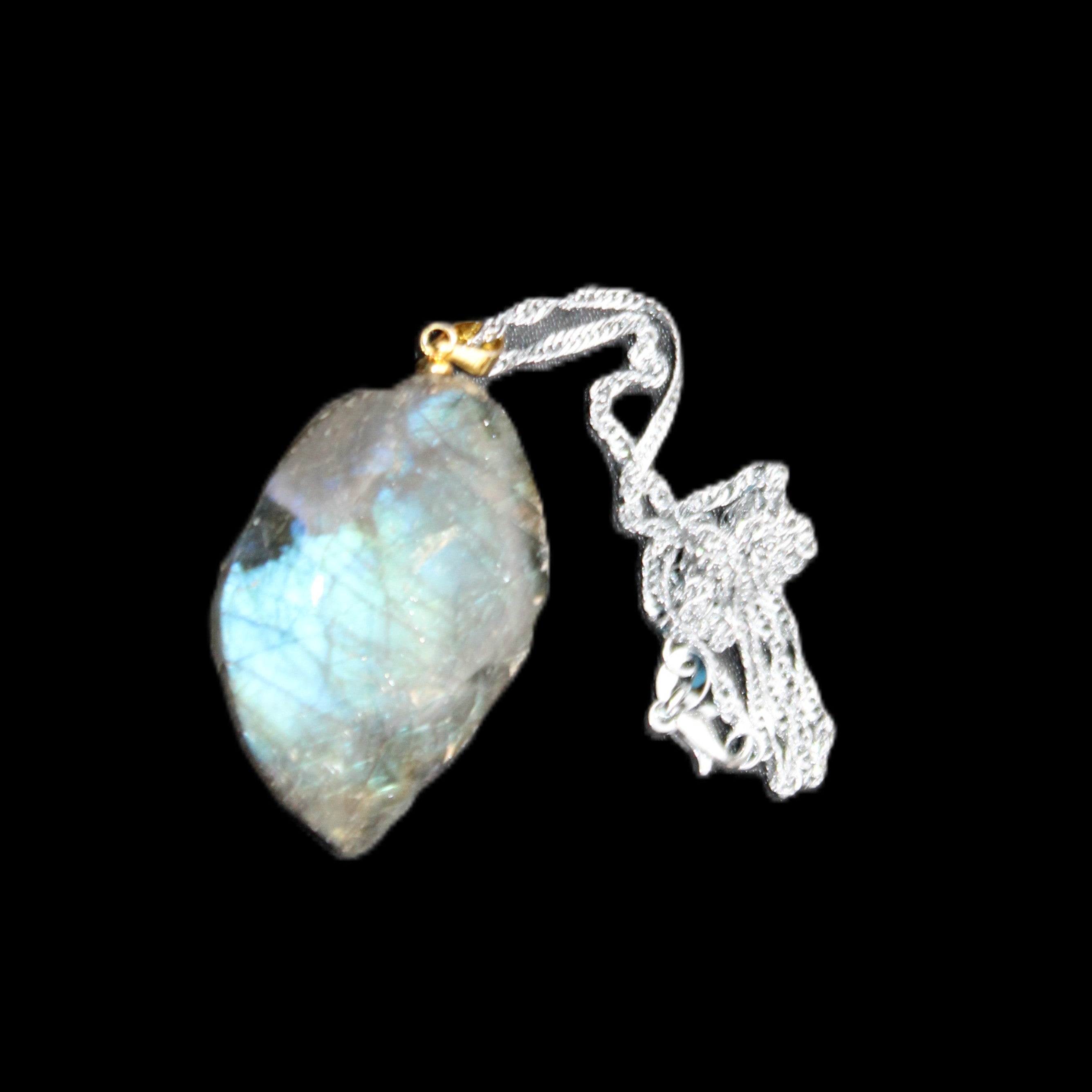 Labradorite leaf pendant and necklace 16g in sunlight - Rocks and Things Store