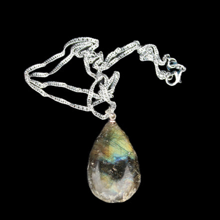 Labradorite drop pendant with necklace 30*20*10mm 14g in sunlight - Rocks and Things Store