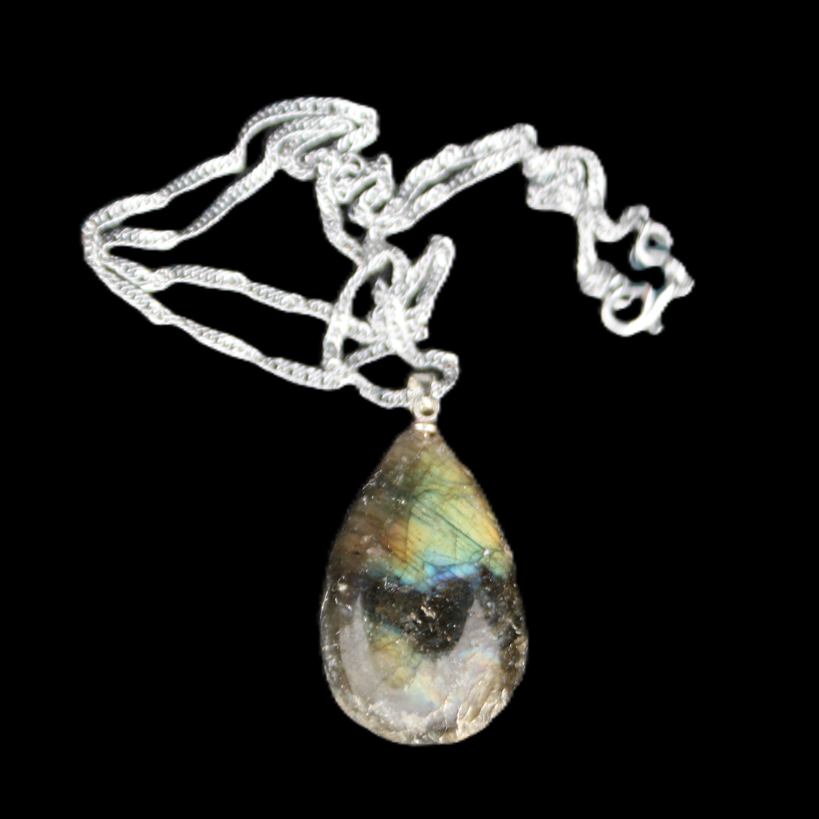 Labradorite drop pendant with necklace 30*20*10mm 14g in sunlight - Rocks and Things Store