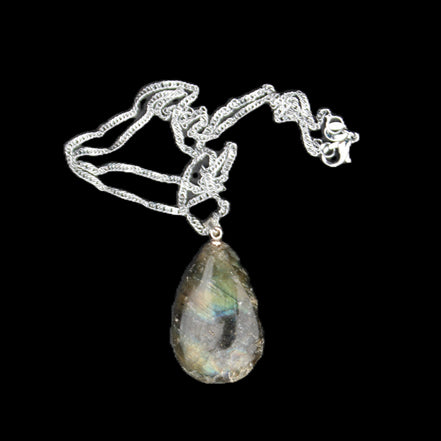 Labradorite drop pendant with necklace 30*20*10mm 14g in sunlight - Rocks and Things Store