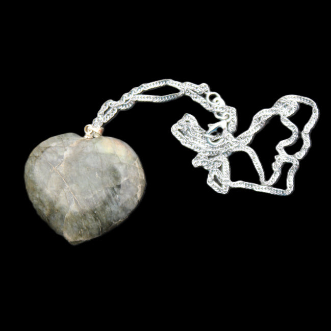 Labradorite heart pendant and necklace 32*30*10mm 22g in sunlight - Rocks and Things Store