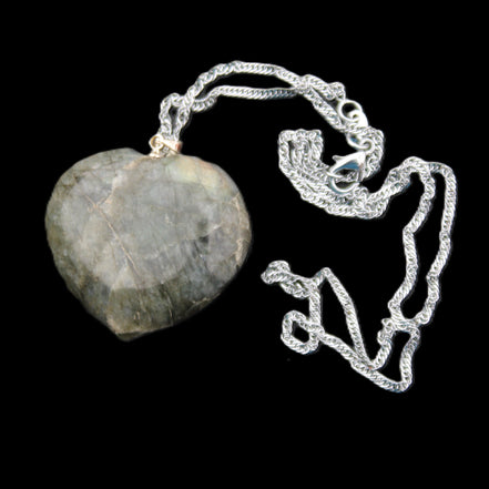 Labradorite heart pendant and necklace 32*30*10mm 22g in sunlight - Rocks and Things Store