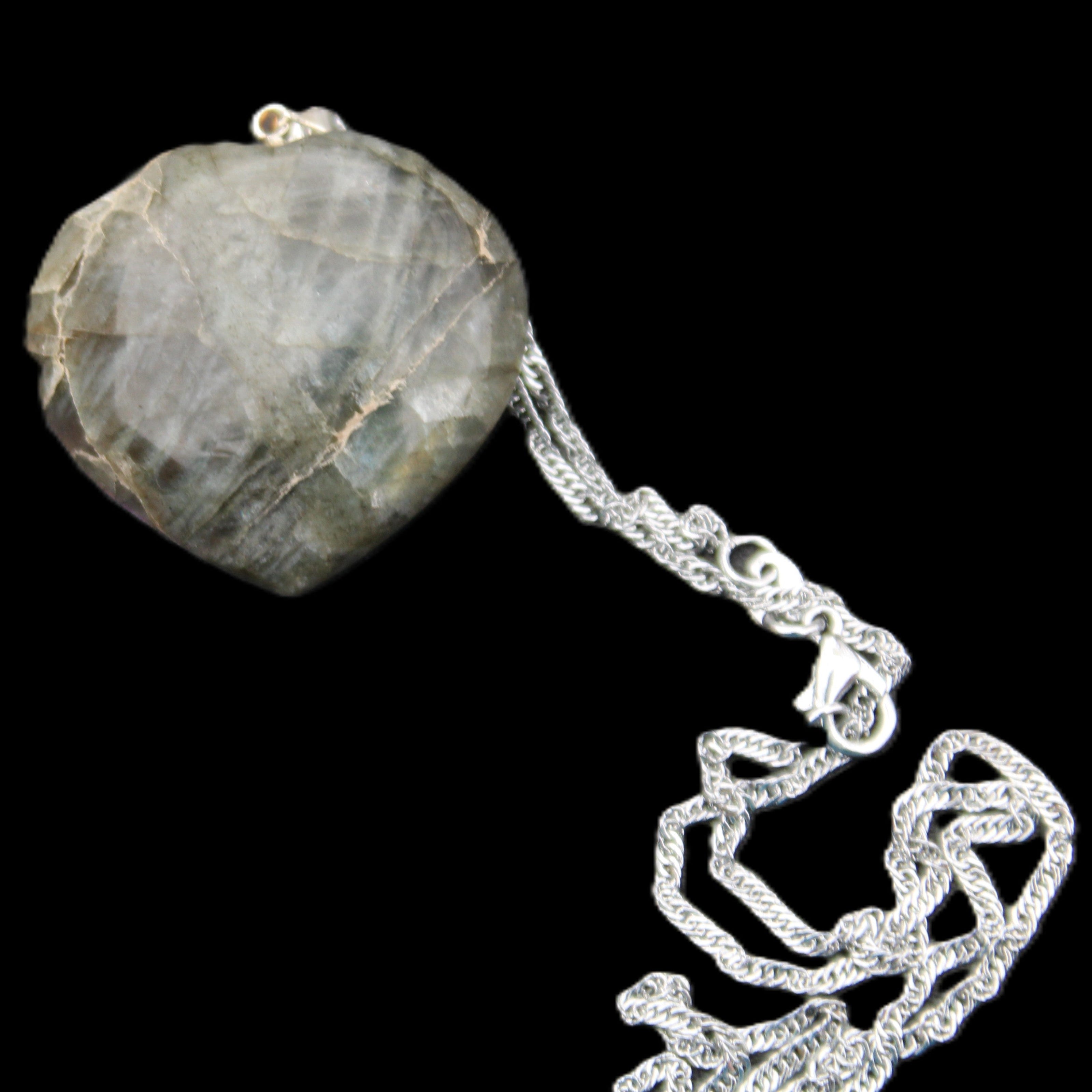 Labradorite heart pendant and necklace 32*30*10mm 22g in sunlight - Rocks and Things Store