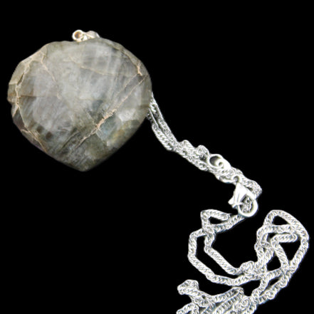 Labradorite heart pendant and necklace 32*30*10mm 22g in sunlight - Rocks and Things Store