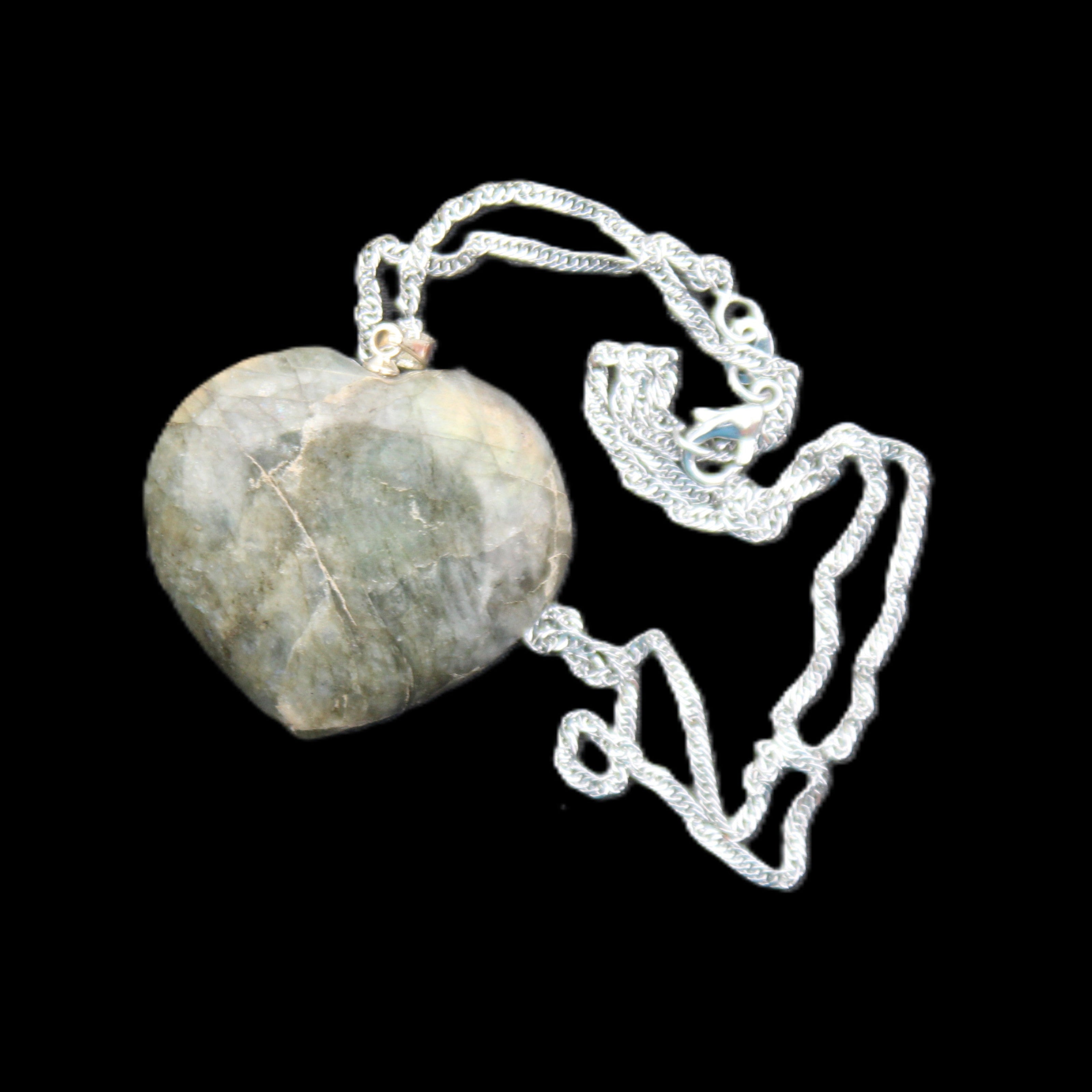Labradorite heart pendant and necklace 32*30*10mm 22g in sunlight - Rocks and Things Store