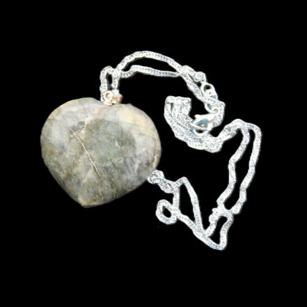 Labradorite heart pendant and necklace 32*30*10mm 22g in sunlight - Rocks and Things Store