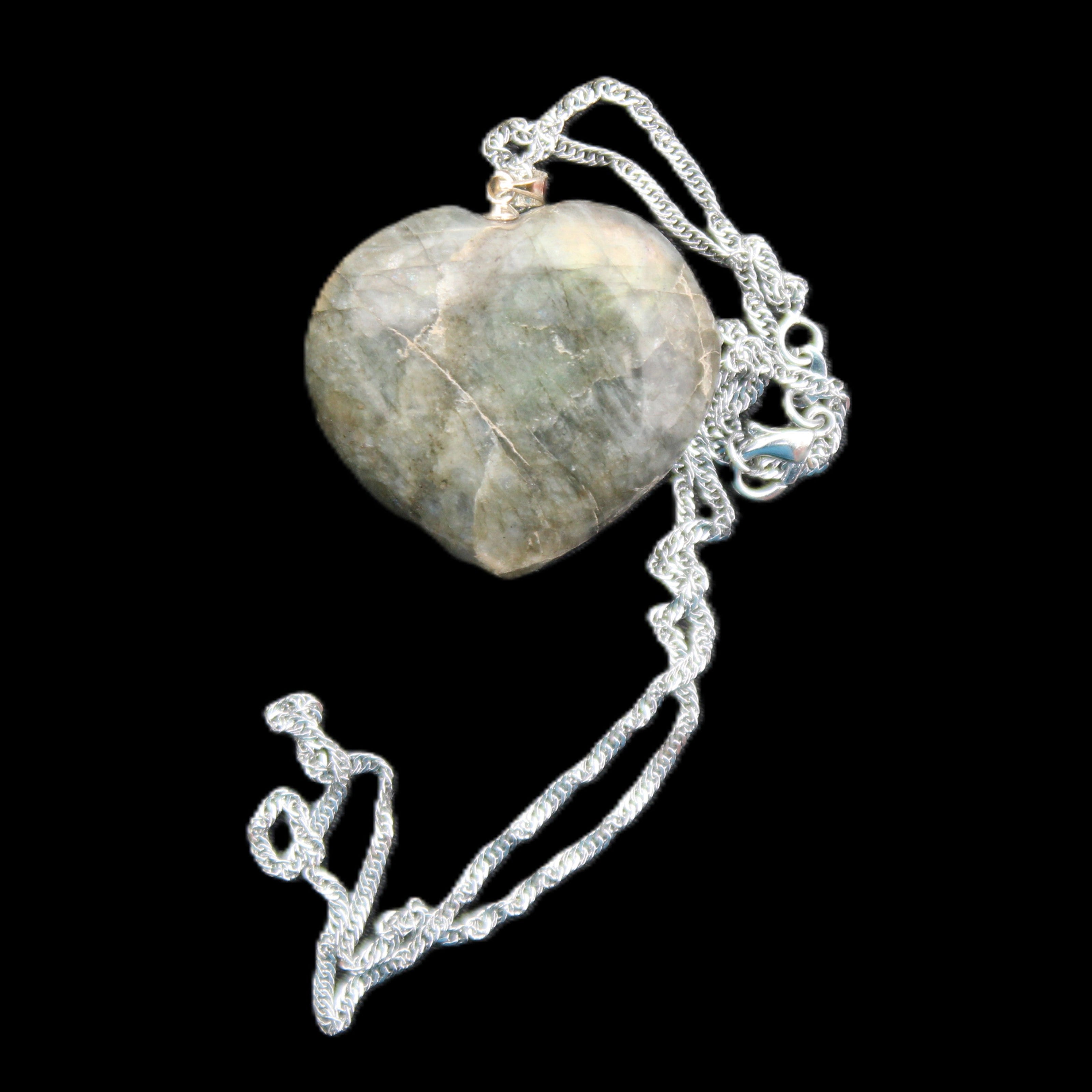 Labradorite heart pendant and necklace 32*30*10mm 22g in sunlight - Rocks and Things Store