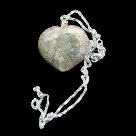 Labradorite heart pendant and necklace 32*30*10mm 22g in sunlight - Rocks and Things Store