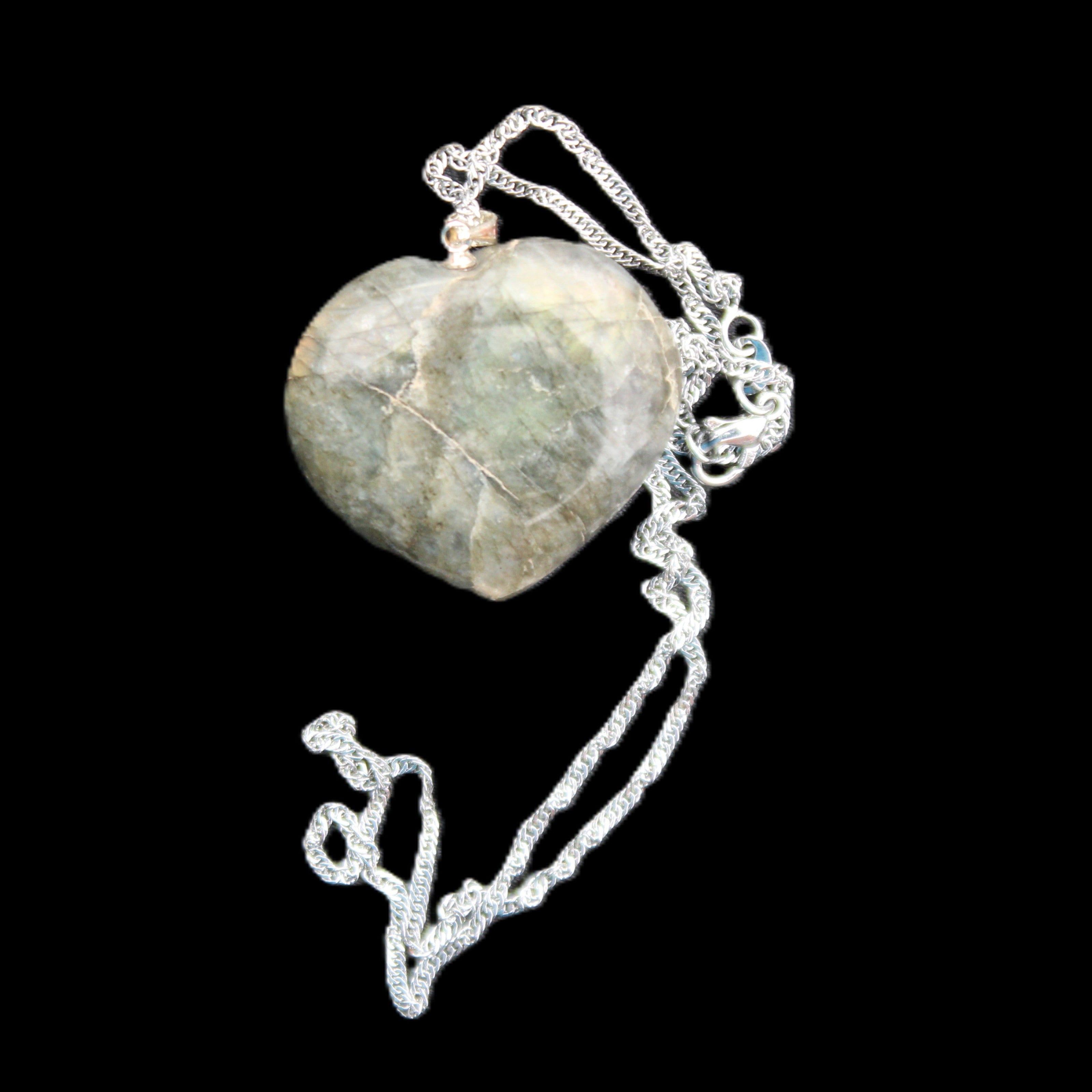 Labradorite heart pendant and necklace 32*30*10mm 22g in sunlight - Rocks and Things Store