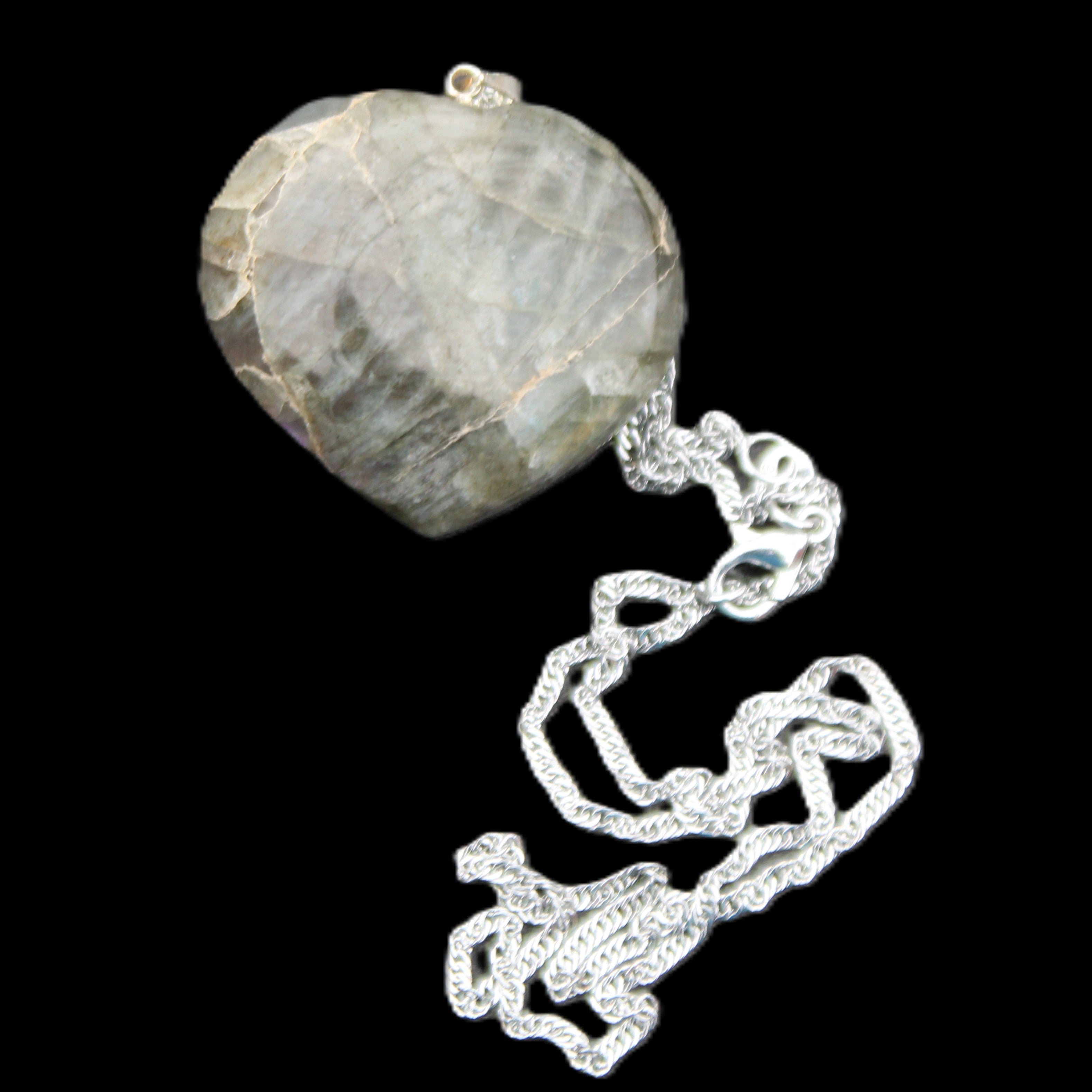 Labradorite heart pendant and necklace 32*30*10mm 22g in sunlight - Rocks and Things Store