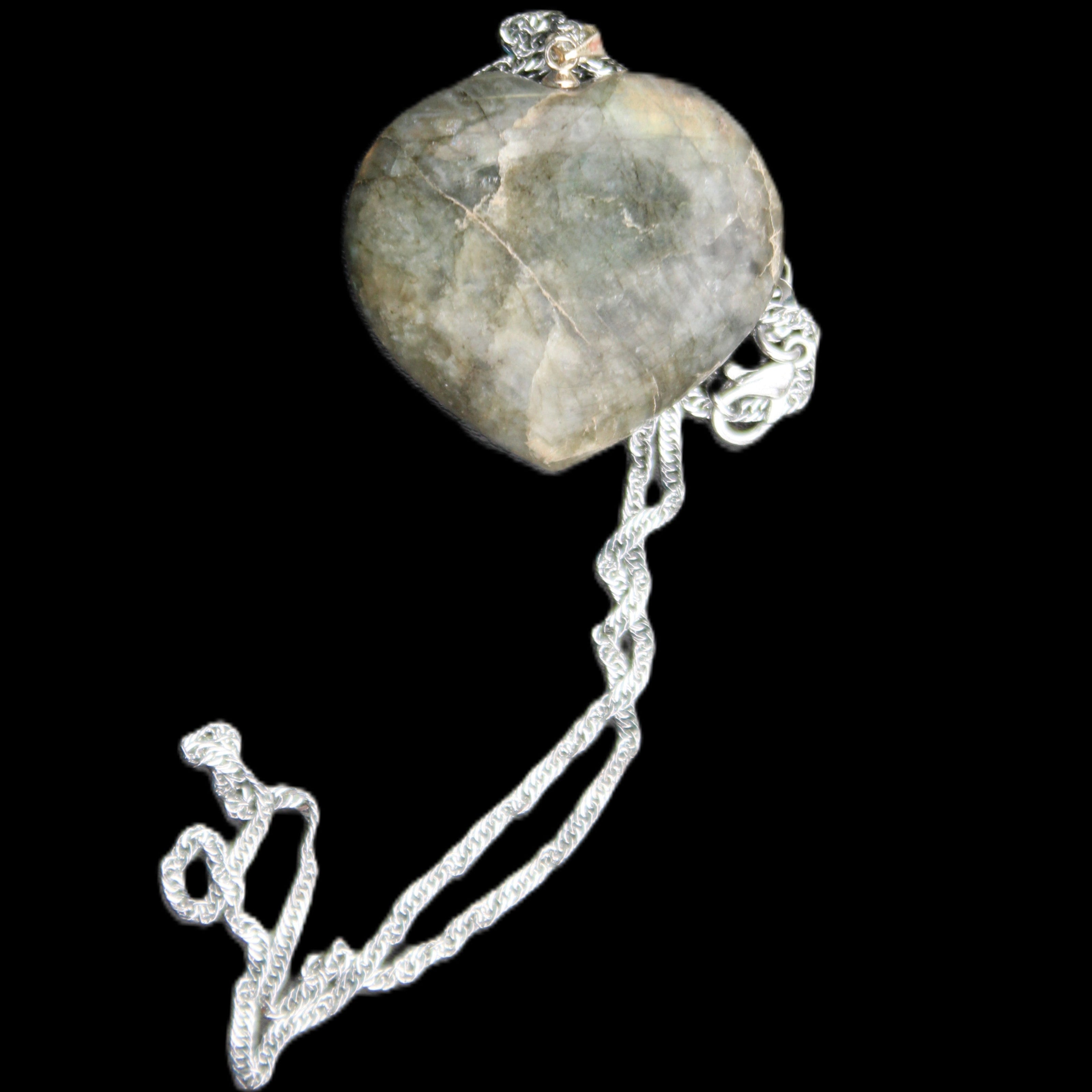 Labradorite heart pendant and necklace 32*30*10mm 22g in sunlight - Rocks and Things Store