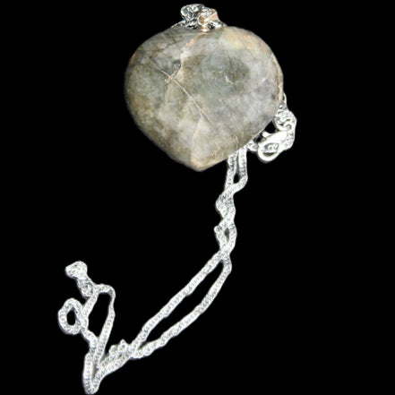 Labradorite heart pendant and necklace 32*30*10mm 22g in sunlight - Rocks and Things Store