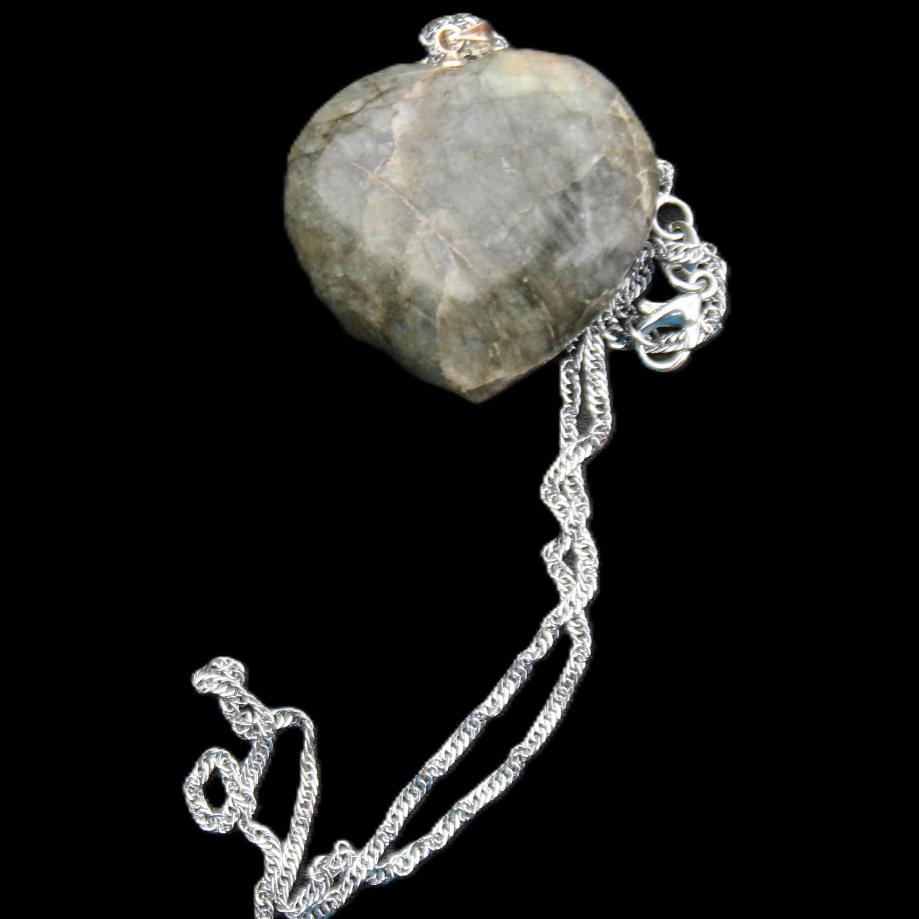 Labradorite heart pendant and necklace 32*30*10mm 22g in sunlight - Rocks and Things Store
