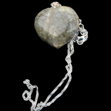 Labradorite heart pendant and necklace 32*30*10mm 22g in sunlight - Rocks and Things Store