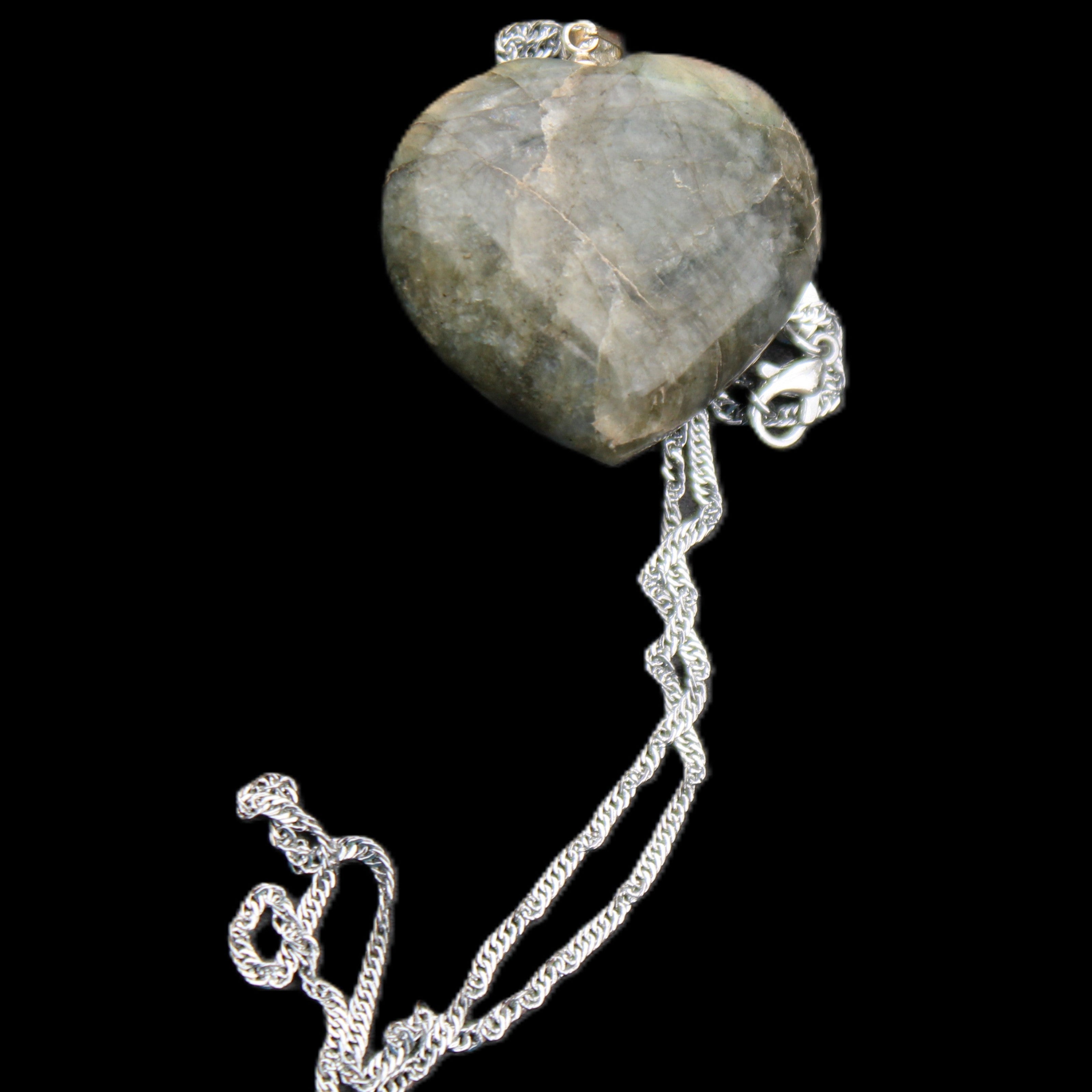 Labradorite heart pendant and necklace 32*30*10mm 22g in sunlight - Rocks and Things Store