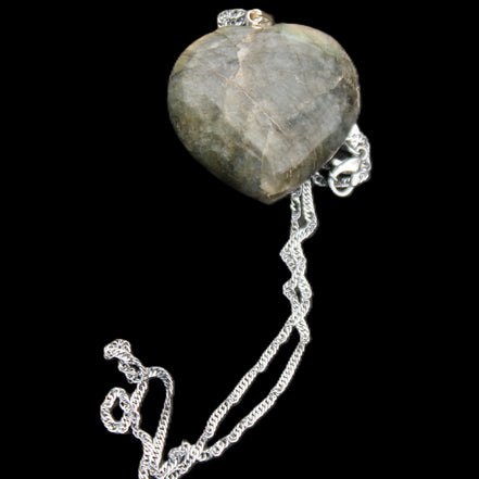 Labradorite heart pendant and necklace 32*30*10mm 22g in sunlight - Rocks and Things Store