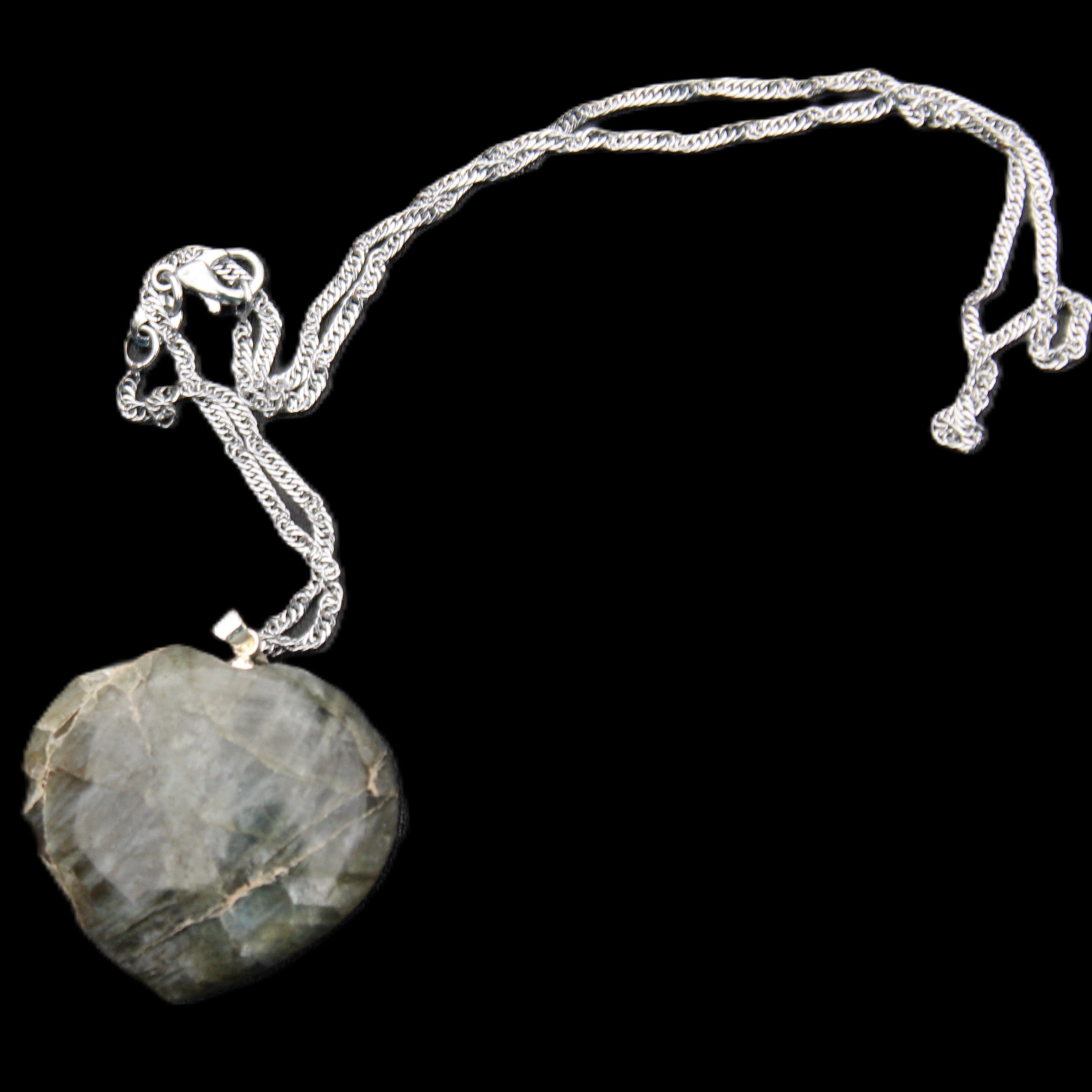 Labradorite heart pendant and necklace 32*30*10mm 22g in sunlight - Rocks and Things Store