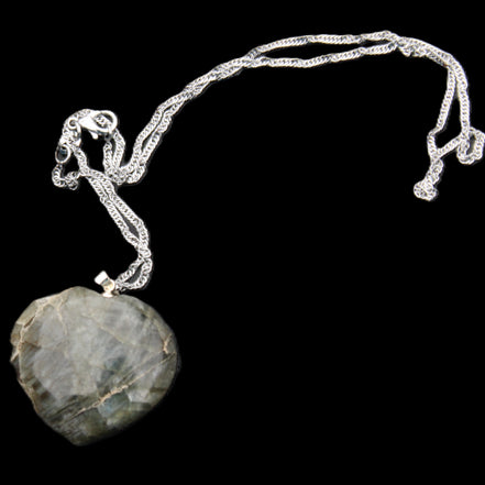 Labradorite heart pendant and necklace 32*30*10mm 22g in sunlight - Rocks and Things Store