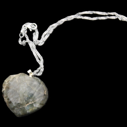 Labradorite heart pendant and necklace 32*30*10mm 22g in sunlight - Rocks and Things Store