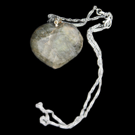 Labradorite heart pendant and necklace 32*30*10mm 22g in sunlight - Rocks and Things Store