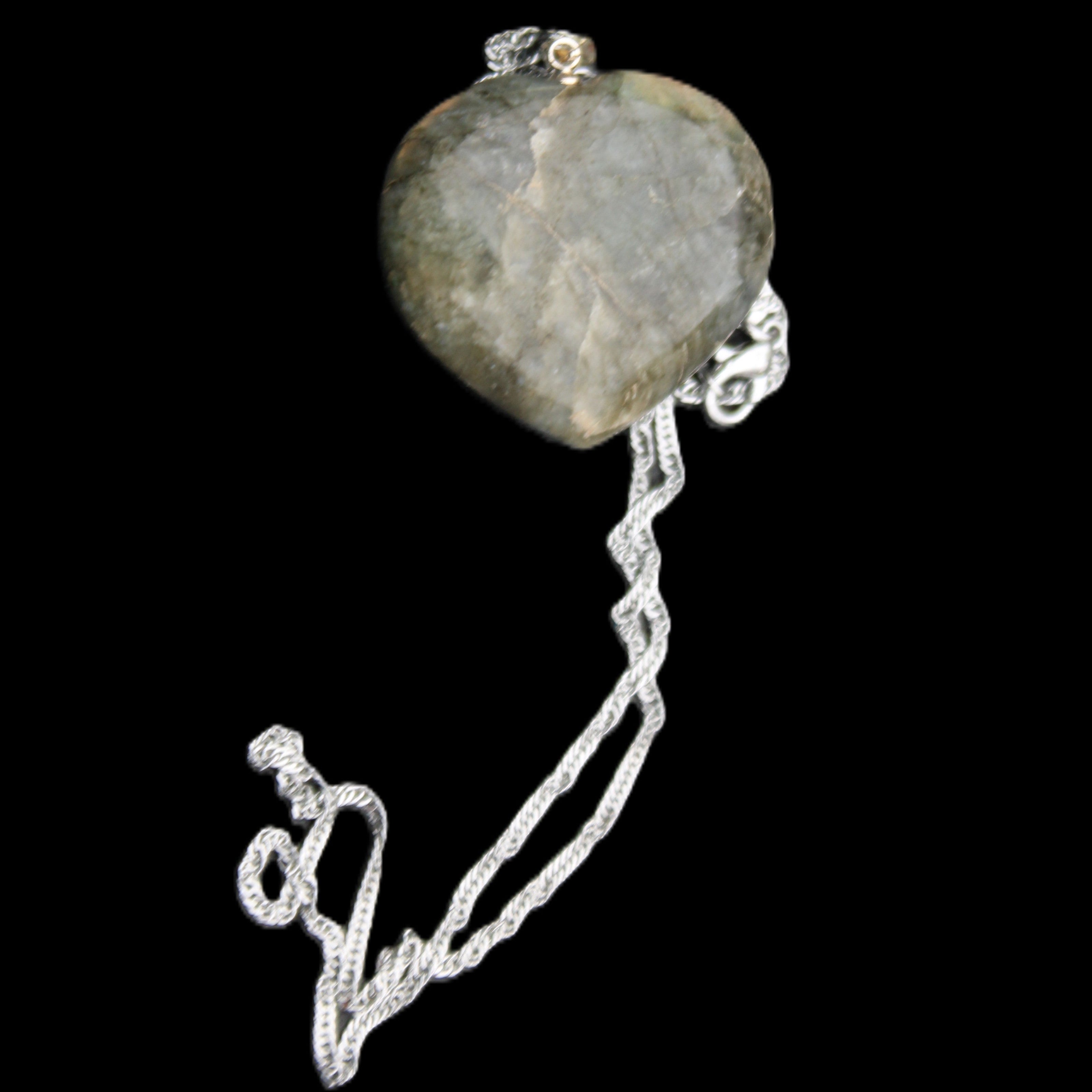 Labradorite heart pendant and necklace 32*30*10mm 22g in sunlight - Rocks and Things Store