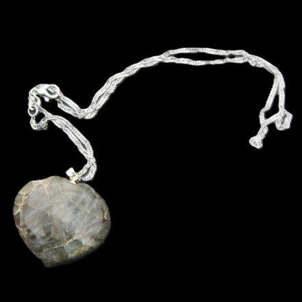 Labradorite heart pendant and necklace 32*30*10mm 22g in sunlight - Rocks and Things Store