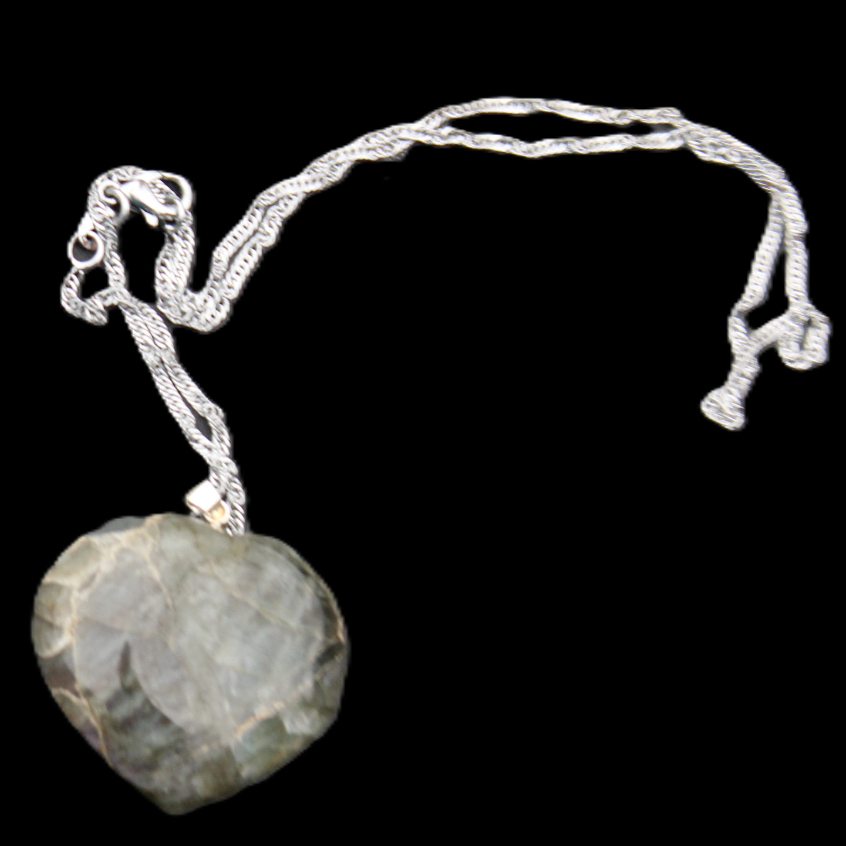 Labradorite heart pendant and necklace 32*30*10mm 22g in sunlight - Rocks and Things Store