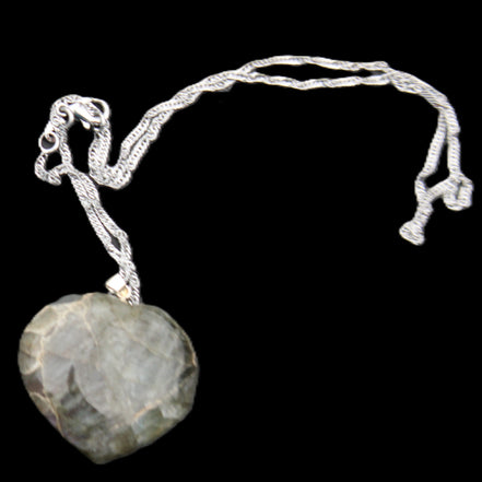 Labradorite heart pendant and necklace 32*30*10mm 22g in sunlight - Rocks and Things Store