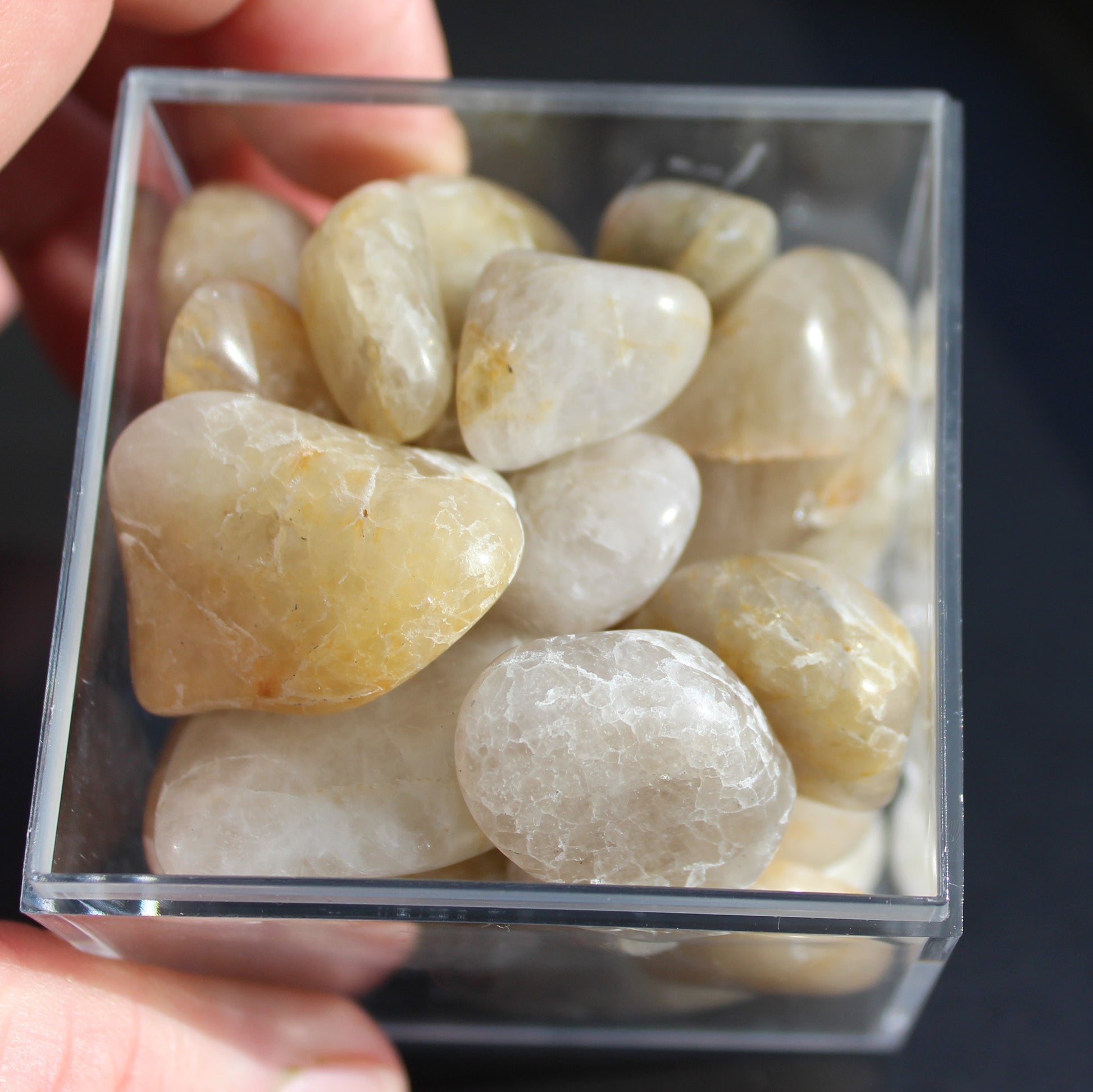 Britannia Creek tumbled Quartz, Citrine & Smoky Quartz, 25 crystals 56mm cube 253g Rocks and Things