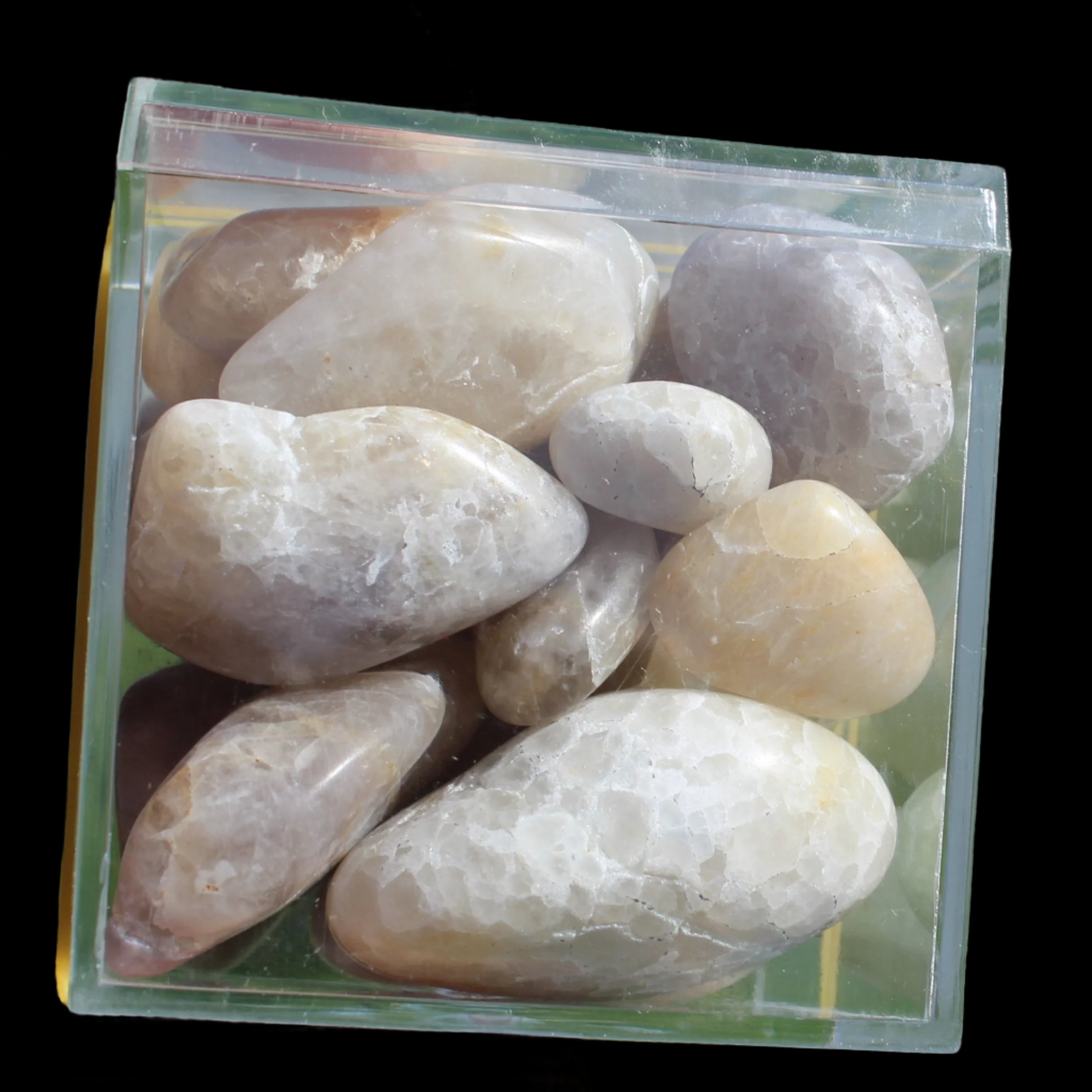 Britannia Creek tumbled Quartz, Citrine & Smoky Quartz, 25 crystals 56mm cube 253g - Rocks and Things Store