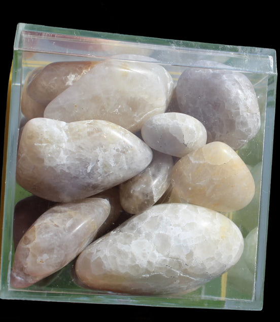Britannia Creek tumbled Quartz, Citrine & Smoky Quartz, 25 crystals 56mm cube 253g - Rocks and Things Store