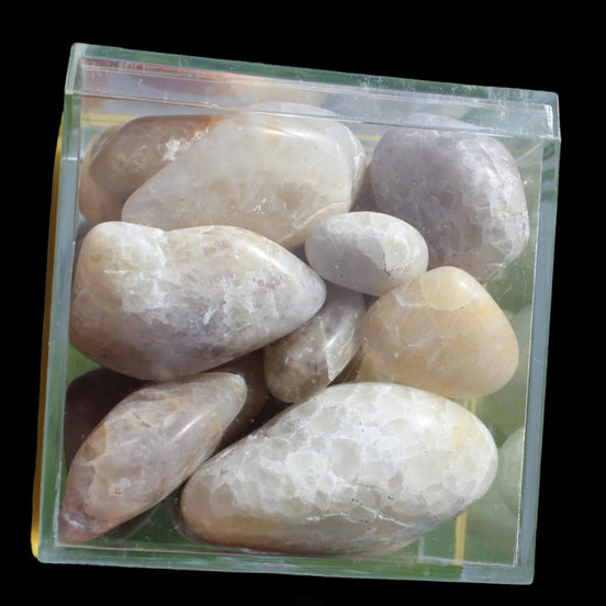 Britannia Creek tumbled Quartz, Citrine & Smoky Quartz, 25 crystals 56mm cube 253g - Rocks and Things Store