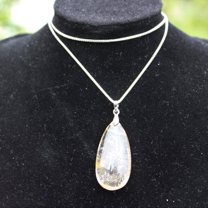 Rutile Quartz water drop pendant 3-7g with 925 silver chain Rocks and Things