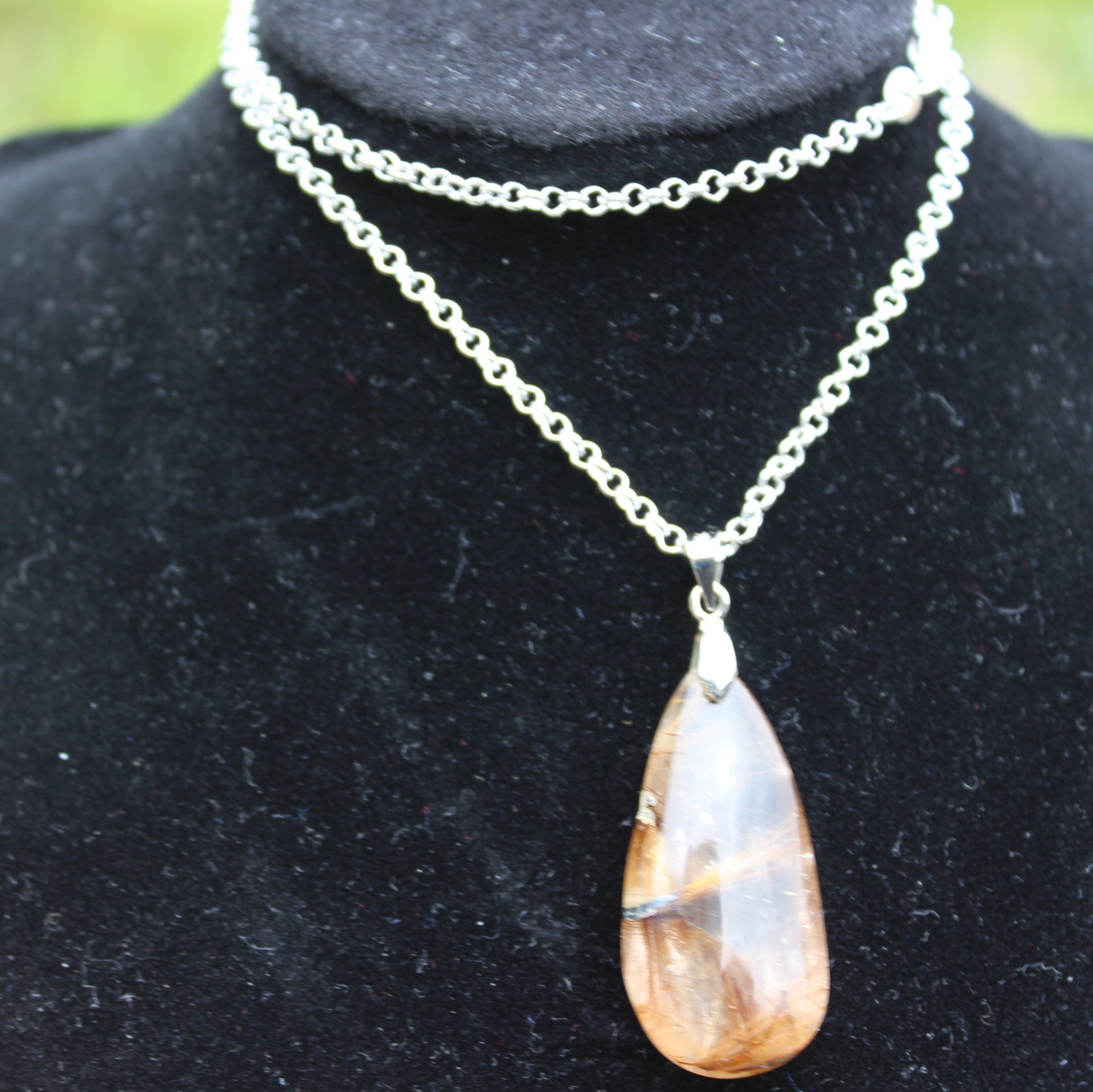 Rutile Quartz water drop pendant 3-7g with 925 silver chain Rocks and Things