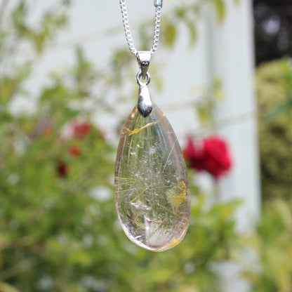 Rutile Quartz water drop pendant 3-7g with 925 silver chain Rocks and Things