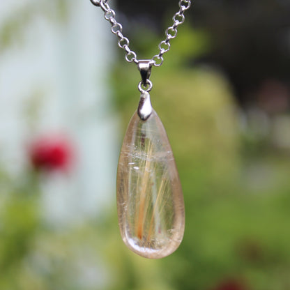 Rutile Quartz water drop pendant 3-7g with 925 silver chain Rocks and Things