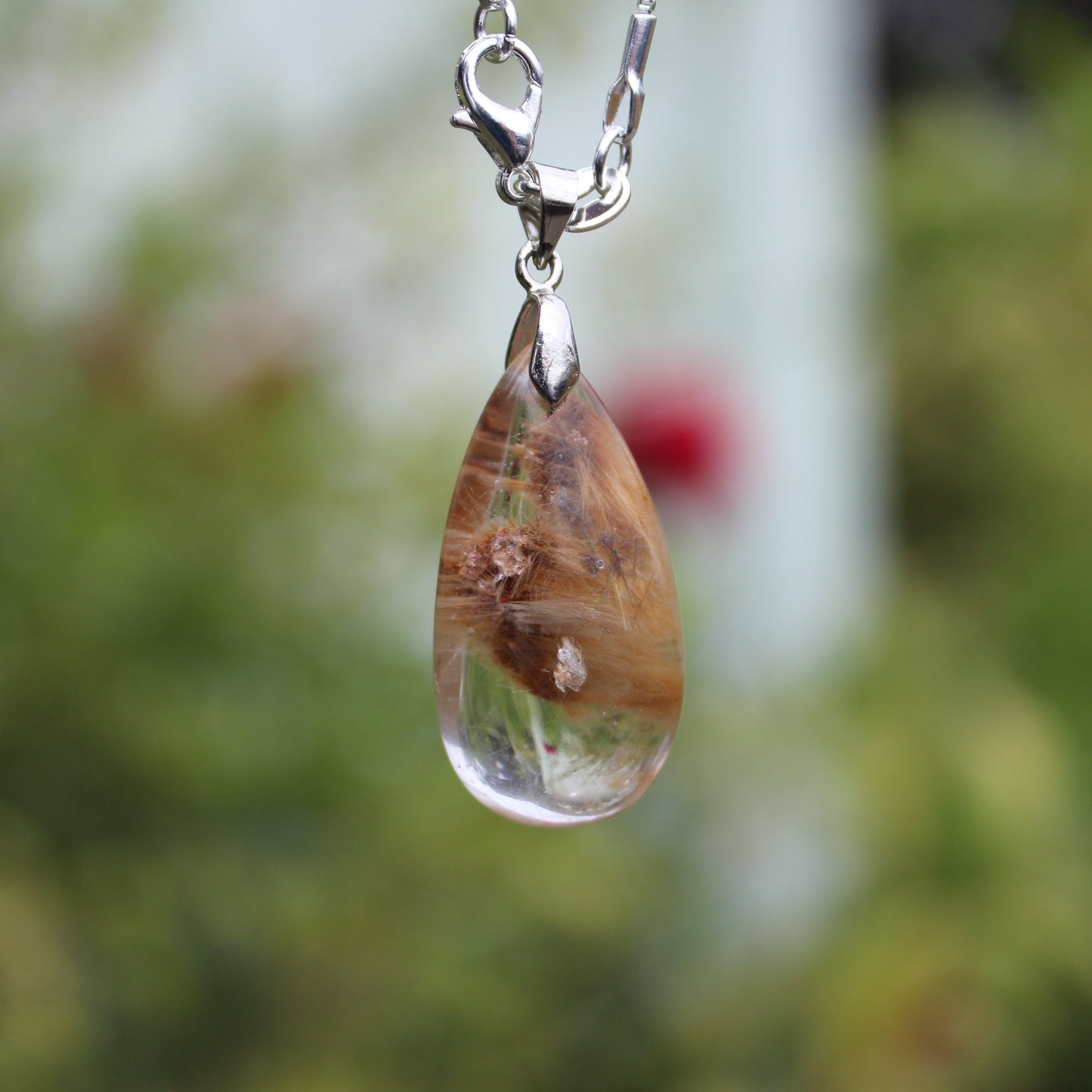 Rutile Quartz water drop pendant 3-7g with 925 silver chain Rocks and Things