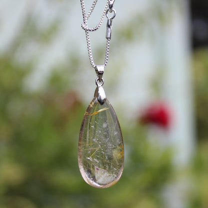 Rutile Quartz water drop pendant 3-7g with 925 silver chain Rocks and Things