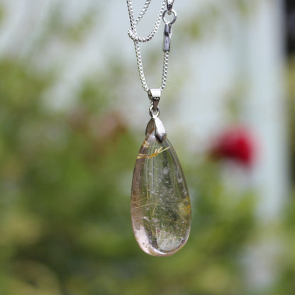 Rutile Quartz water drop pendant 3-7g with 925 silver chain Rocks and Things