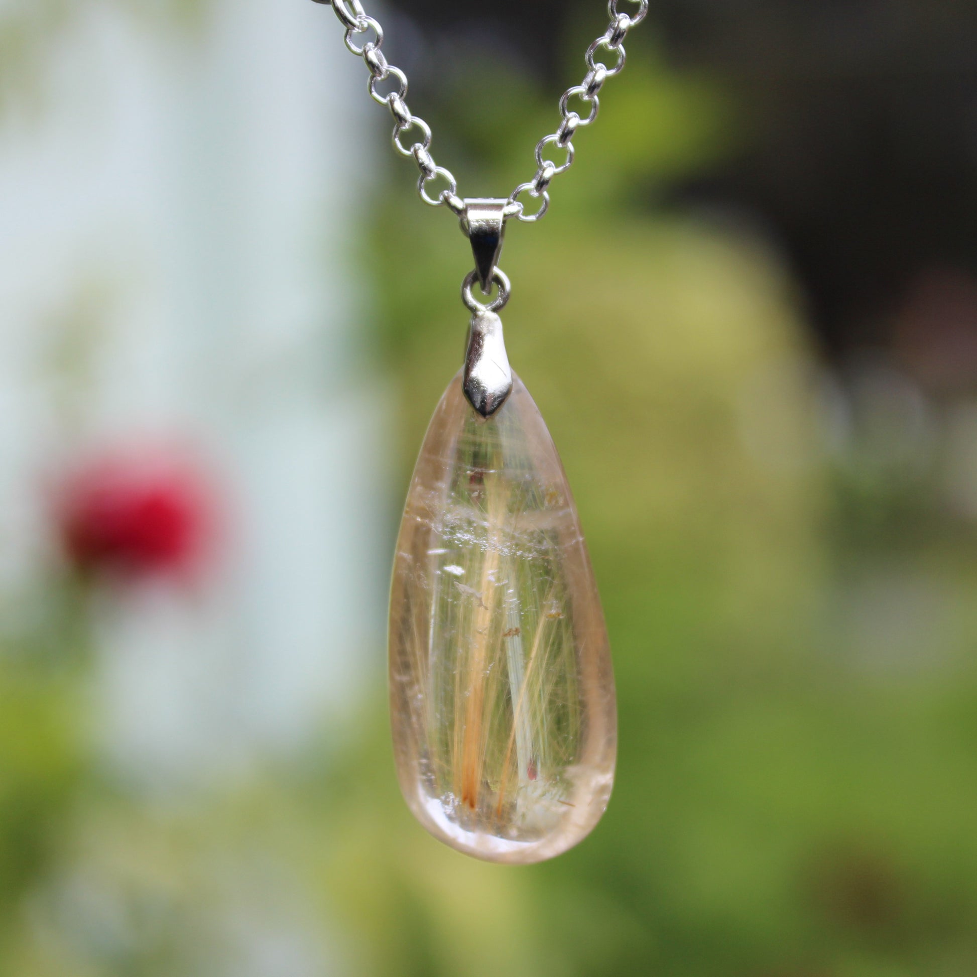 Rutile Quartz water drop pendant 3-7g with 925 silver chain Rocks and Things