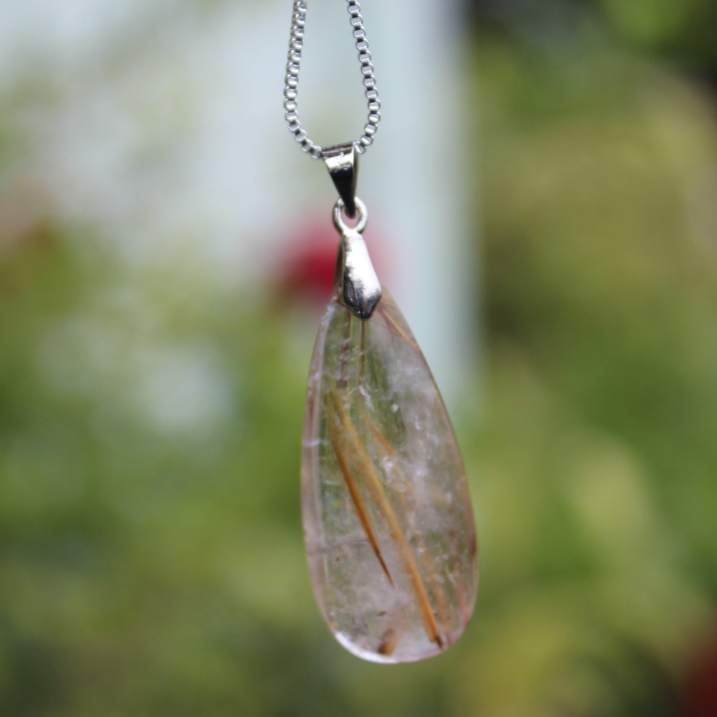 Rutile Quartz water drop pendant 3-7g with 925 silver chain Rocks and Things