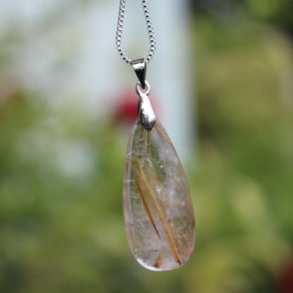 Rutile Quartz water drop pendant 3-7g with 925 silver chain Rocks and Things