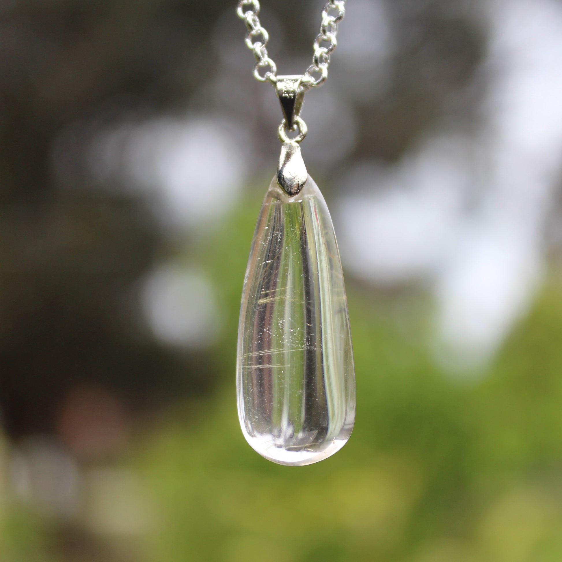 Rutile Quartz water drop pendant 3-7g with 925 silver chain Rocks and Things